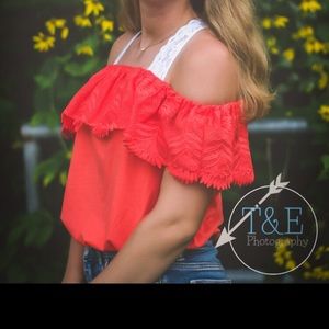 Coral off the shoulder shirt